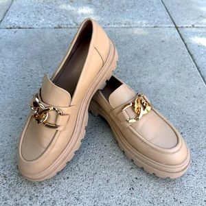 Women’s Chunky Sole Loafers with Metal Chain Detail